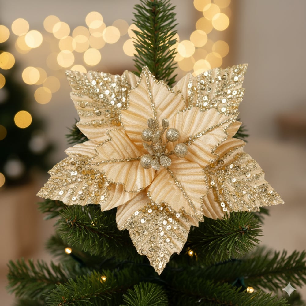 Yılbaşı Çiçeği ponsetya Gold-Altın 28cm pullu tom.
