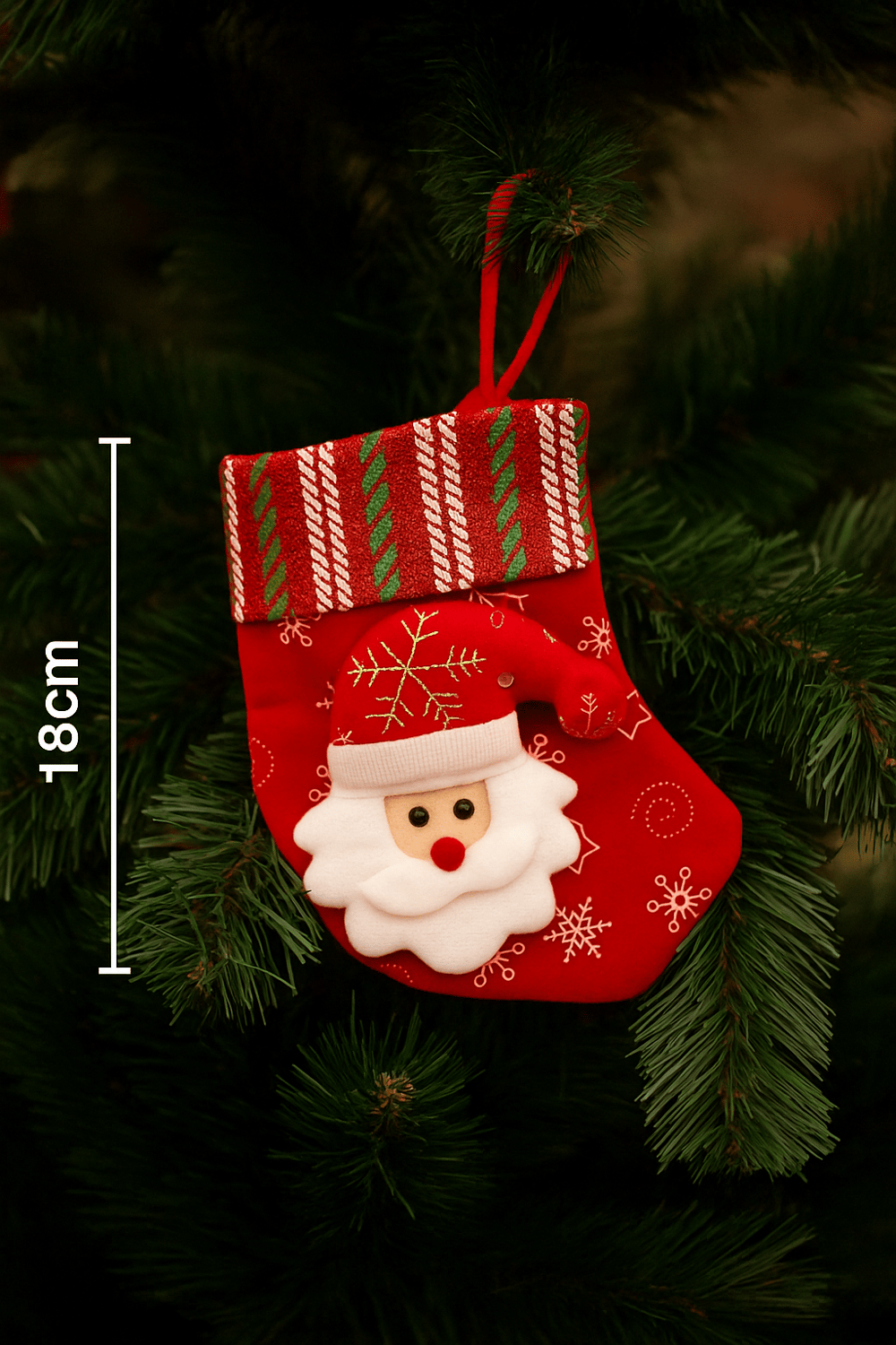 Yılbaşı Çorabı Kadife Yeşil Çizgili Noel Bab.18cm