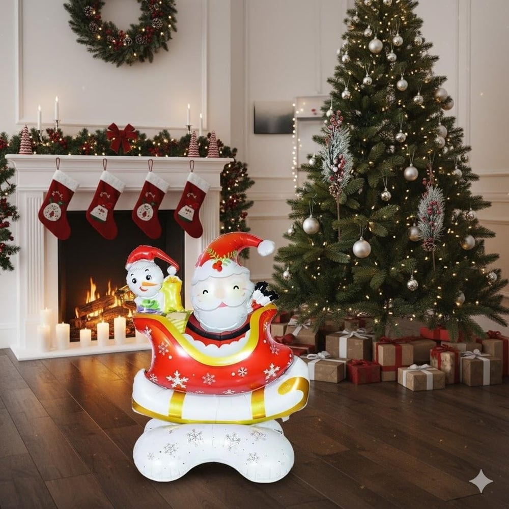 Yılbaşı Folyo Balon Kızaklı Noel Baba (112-95) Ayaklı