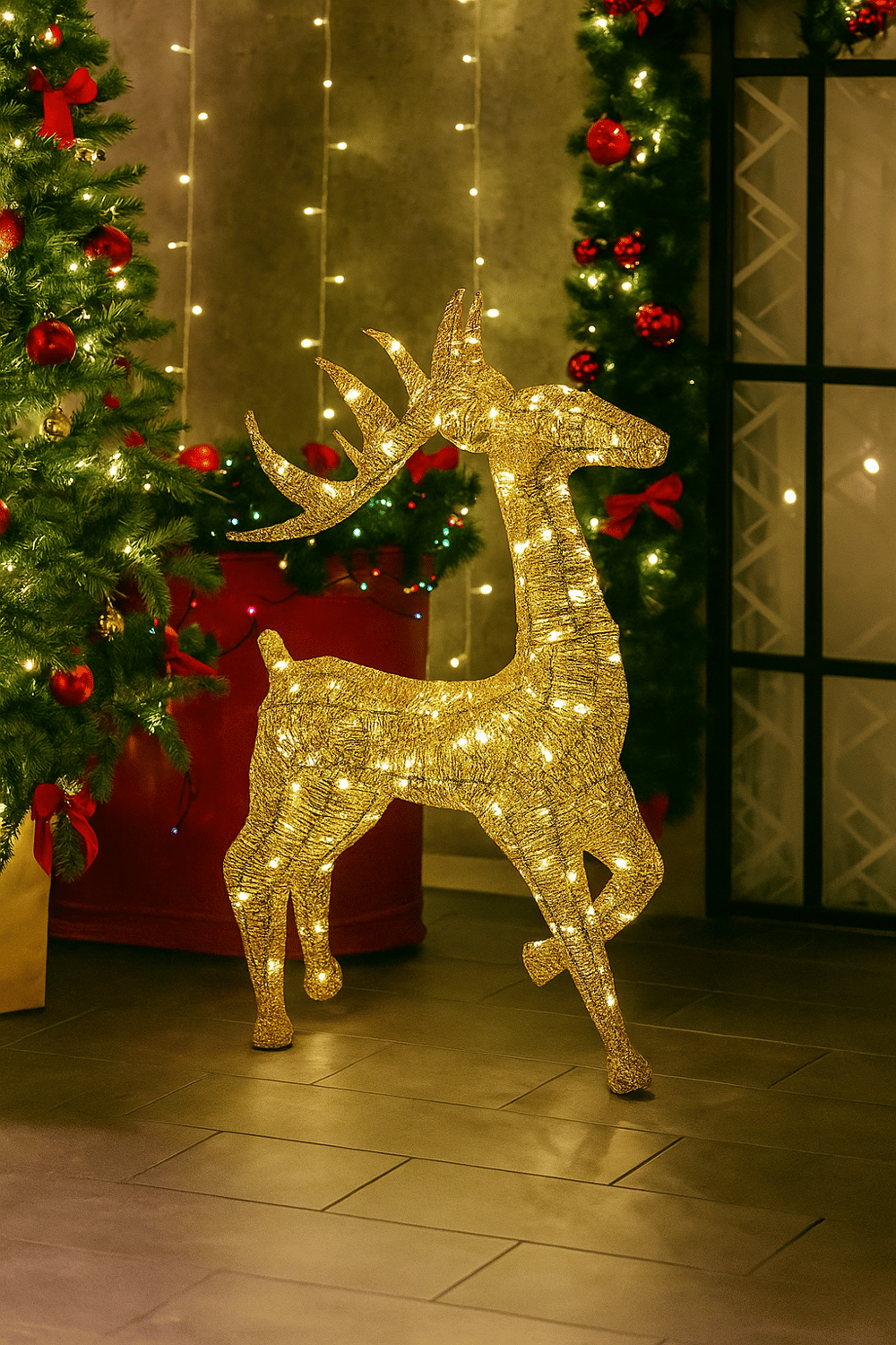 Yılbaşı Işıklı Tel Geyik Altın 80cm eklemeli tak çıkar boynuz pil dahil led ışıklı