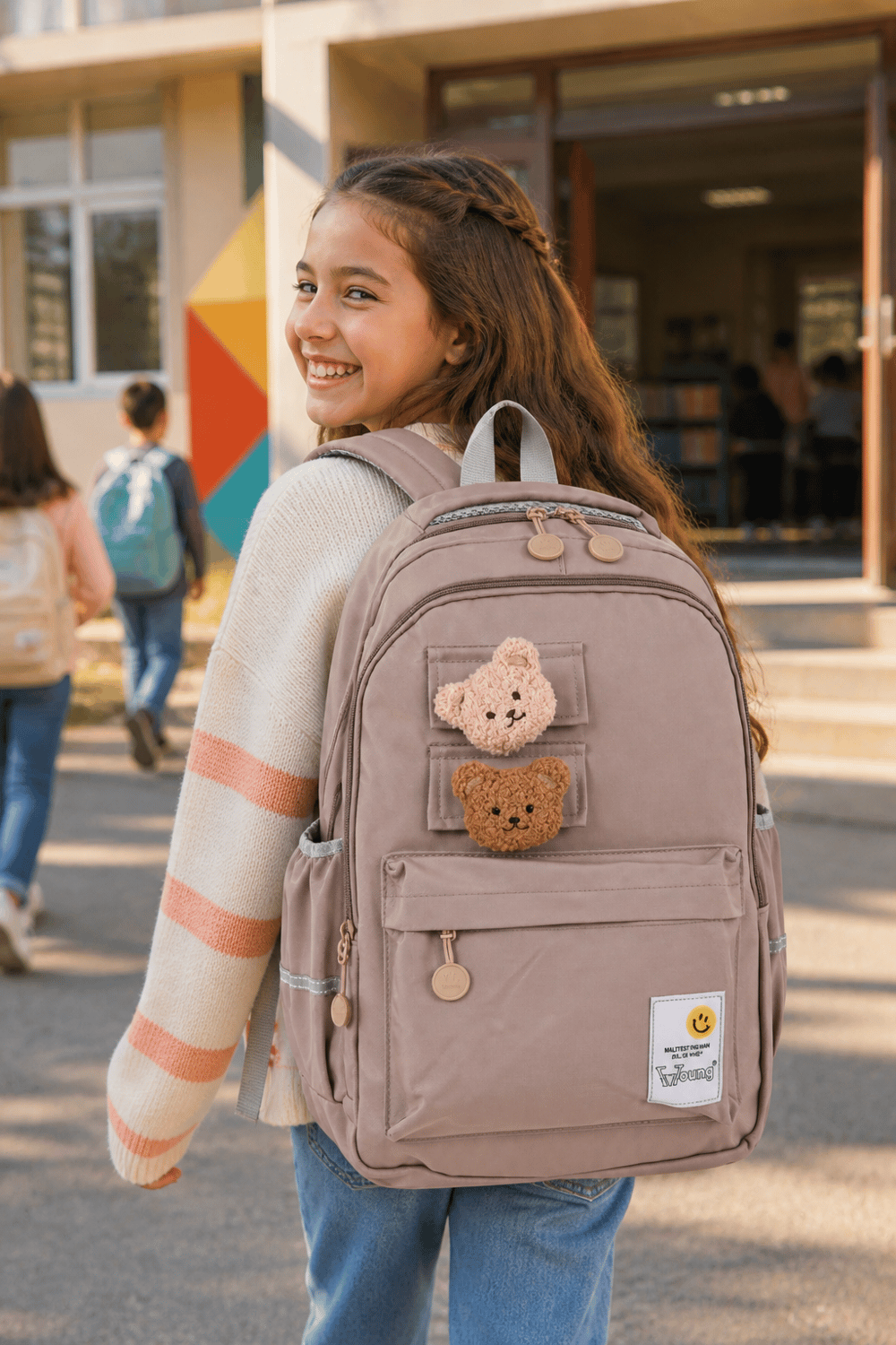 Young 51666 ayıcık maskotlu okul sırt çanta PEMBE