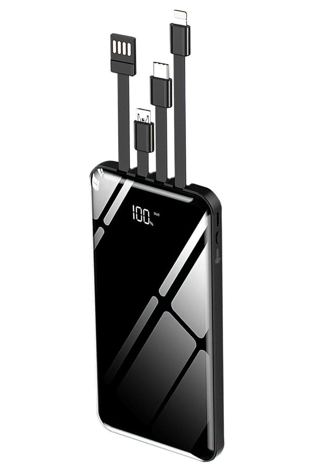 10.000 Mah Prime Dijital Göstergeli Dahili Çoklu Kablolu Powerbank, Taşınabilir Siyah Şarj