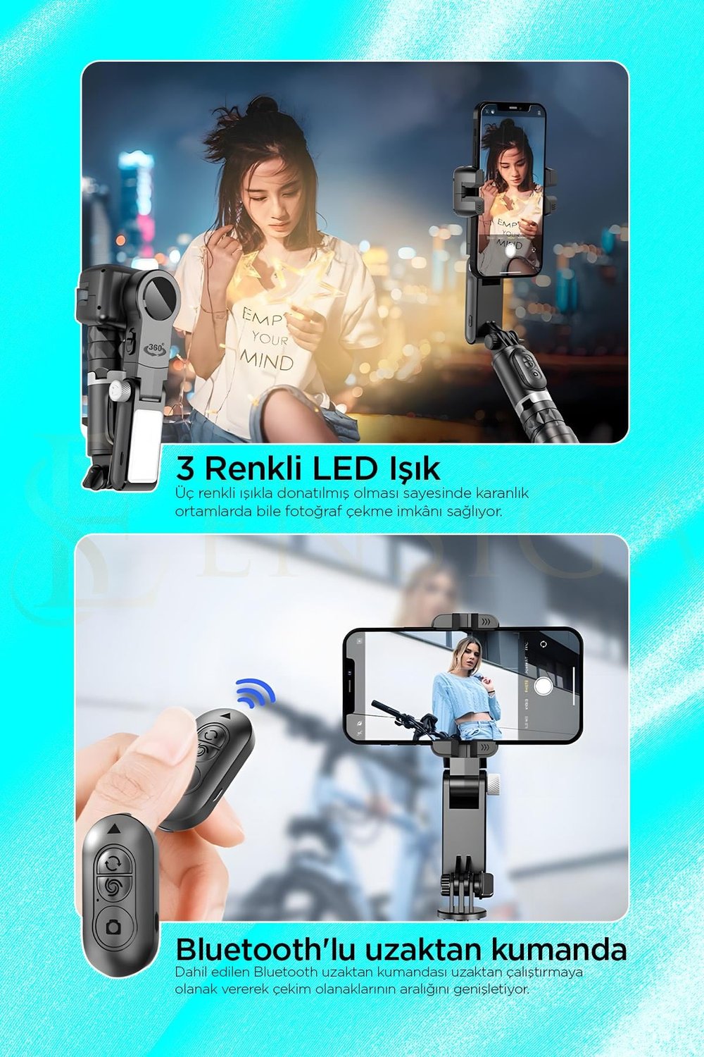 360° Hareket Algılayıcı Sensörlü Akıllı Çekim Selfie Takip Gimbal Telefon Tutucu Vlog Tripod Işık