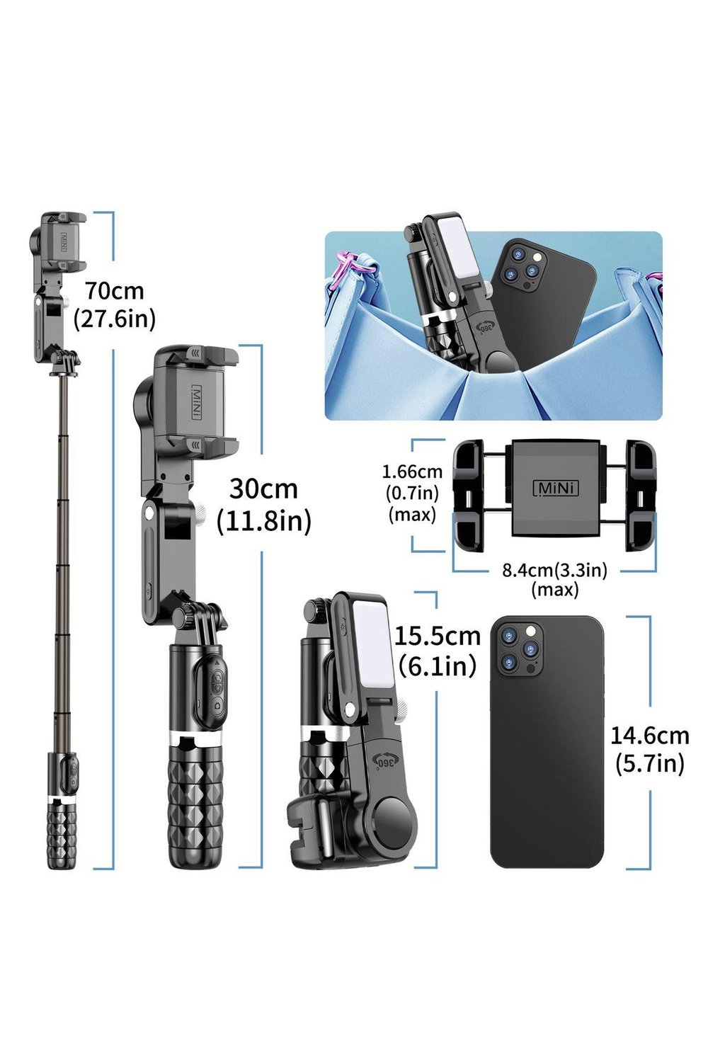 360° Hareket Algılayıcı Sensörlü Akıllı Çekim Selfie Takip Gimbal Telefon Tutucu Vlog Tripod Işık