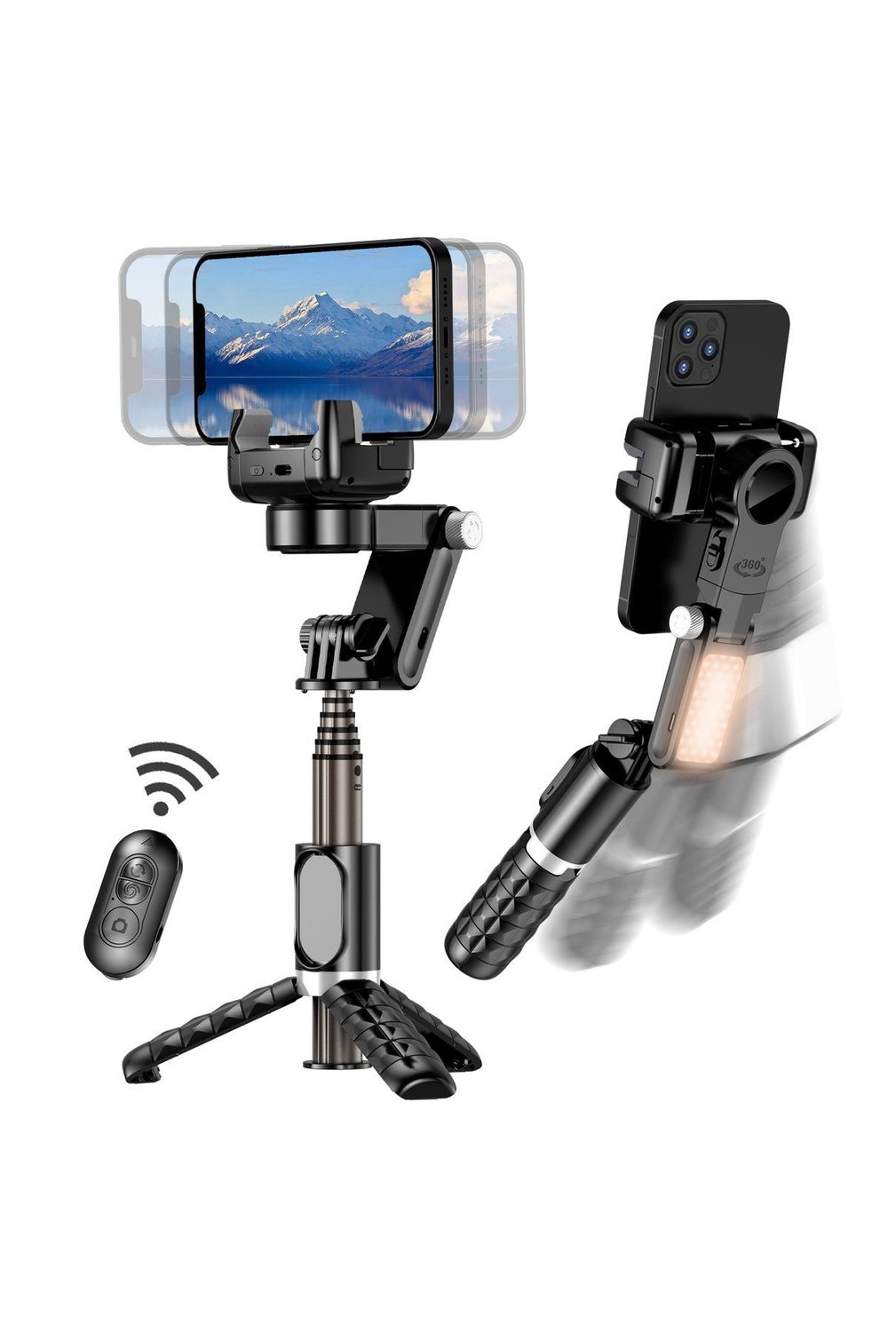 360° Hareket Algılayıcı Sensörlü Akıllı Çekim Selfie Takip Gimbal Telefon Tutucu Vlog Tripod Işık