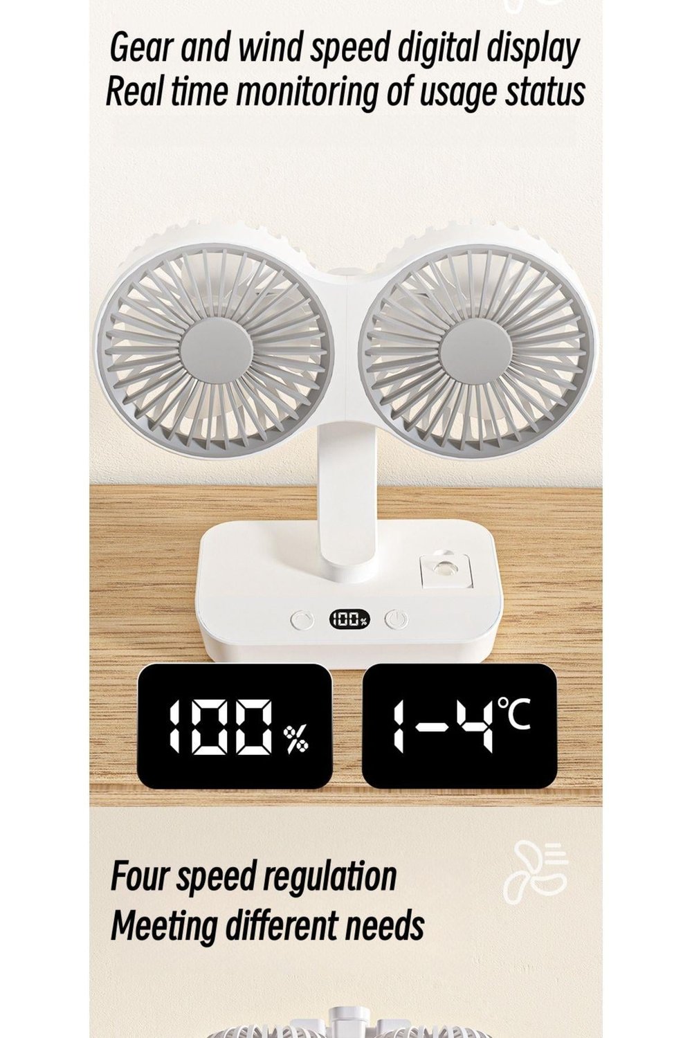 Çift kafalı soğutma fanı taşınabilir USB şarj ev hava otomatik döner havalandırma fanı LED lambalı