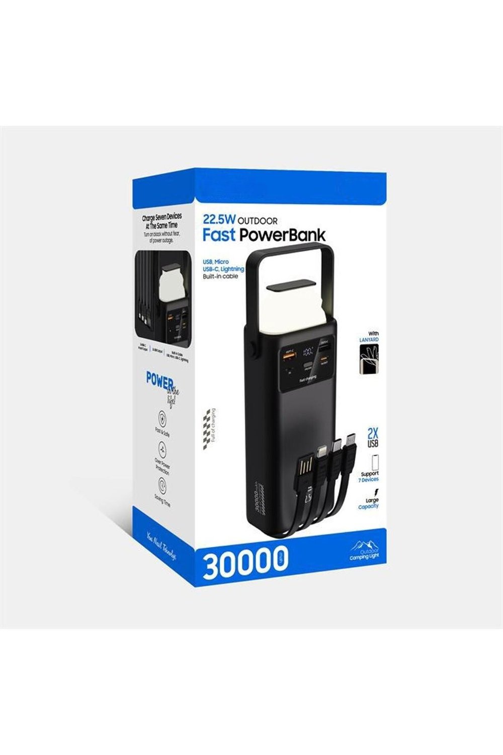 Hızlı Şarjlı Powerbank 30000mAh 22.5W Dahili Kablolu 2x USB Outdoor Taşınabilir