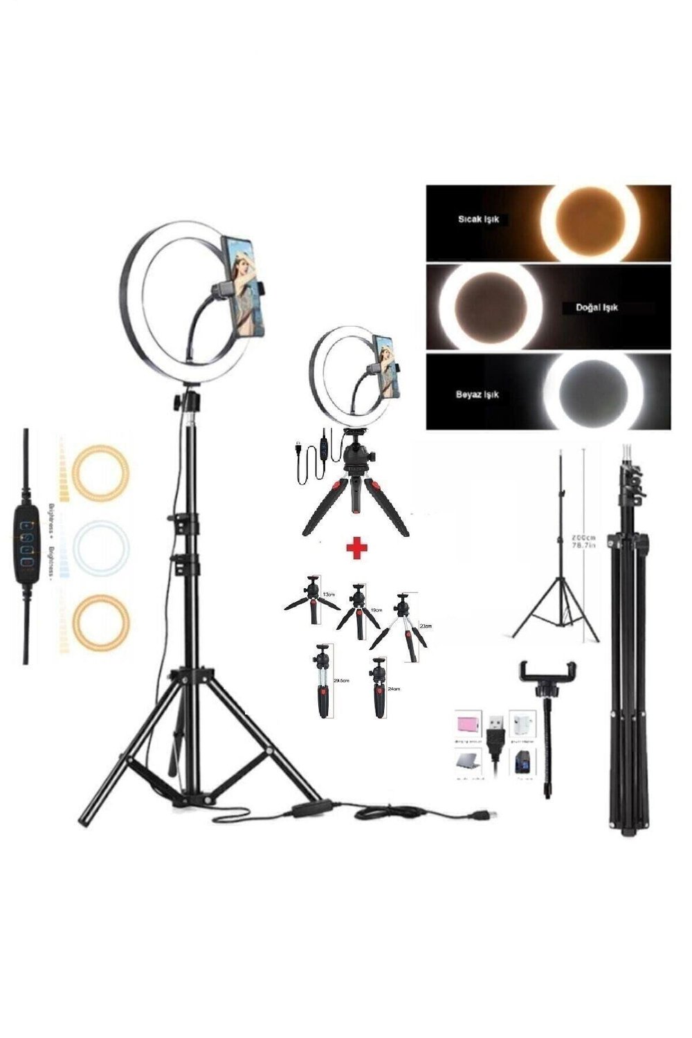 Makyaj Ring Light Youtuber Tiktok Çekim Işığı 10 Inç 2.1 Mt Tripod Profesyonel Masa Üstü Ayaklı