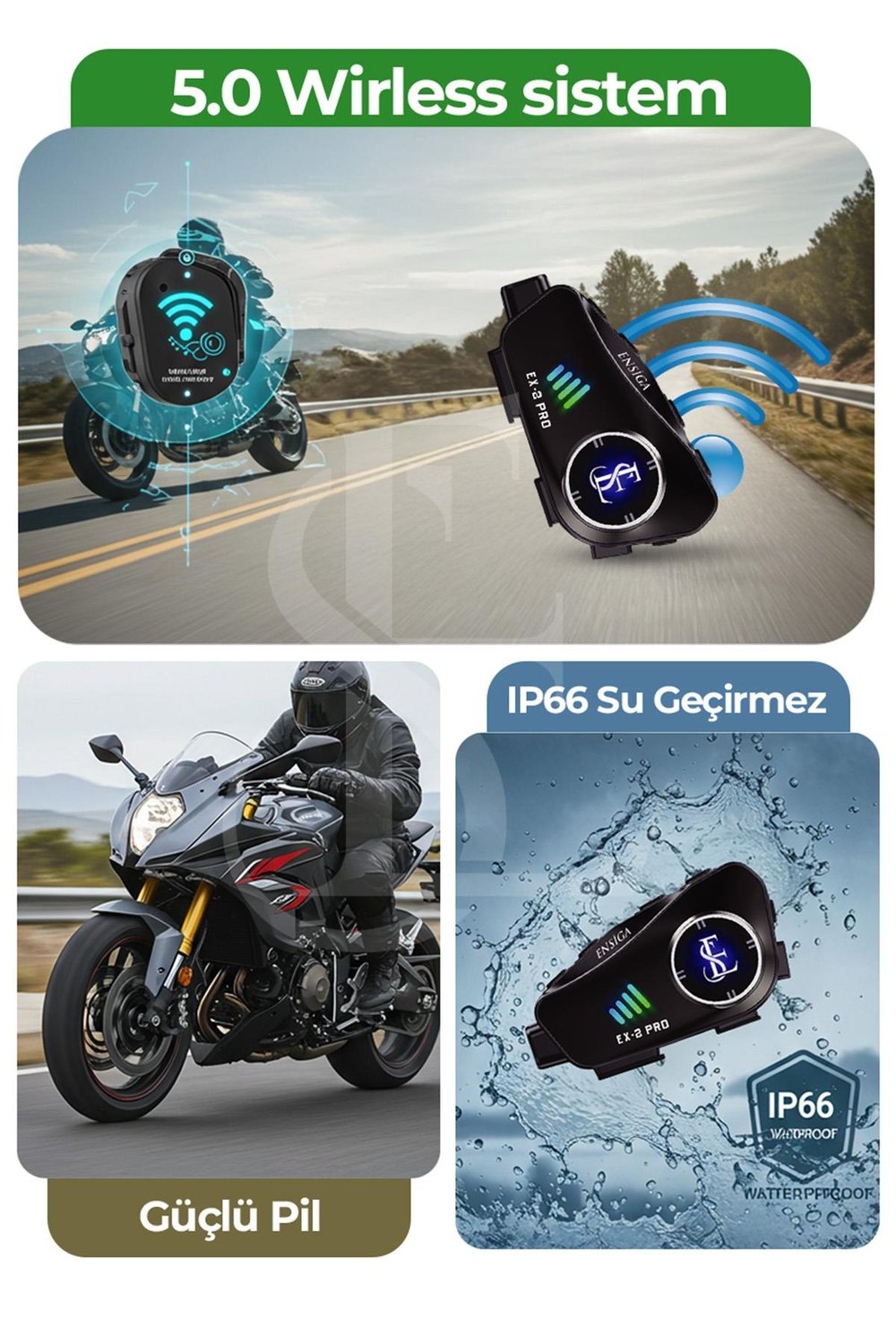 Mega 2 kişi Bağlantılı Kameralı Video Kayıtlı Motorcu İntercoom kurye Kask Kulaklık 
