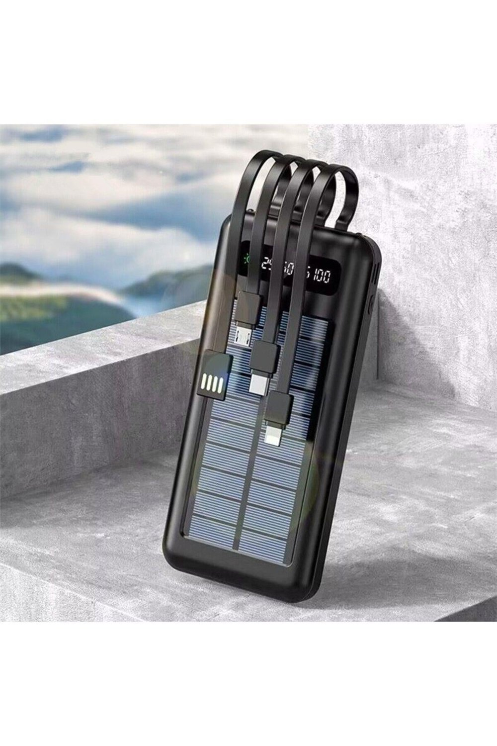 Solar 10.000 Mah Güneş Enerjili Led Işıklı Powerbank Şarj Aleti 2x Usb Çıkışlı Mikro Typc Lıghtnıng