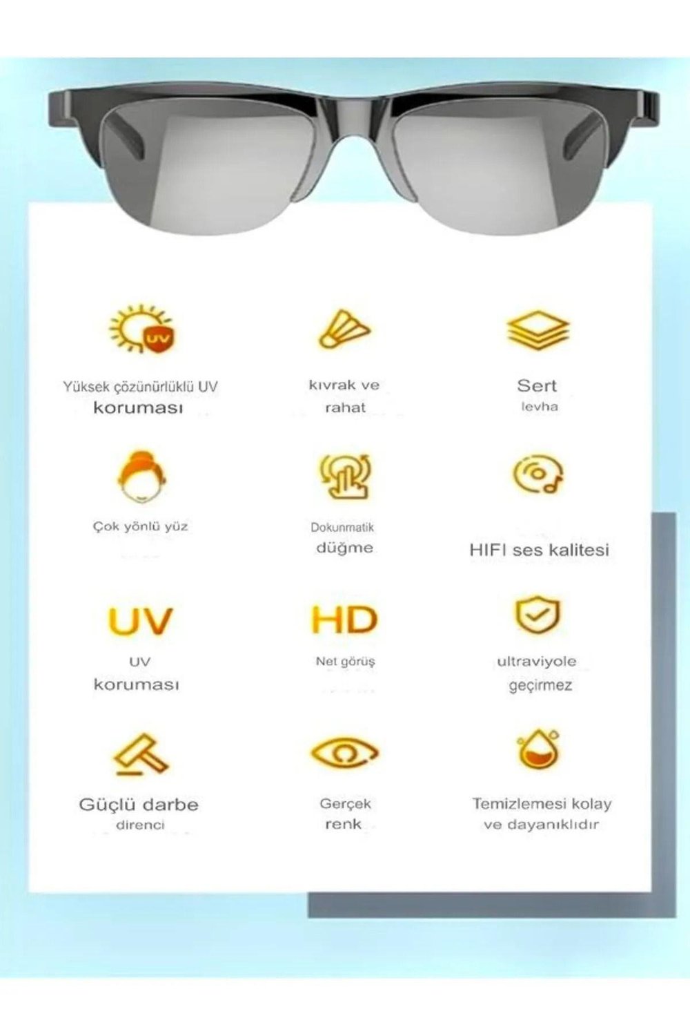 Unisex Bluetooth 5.3 HIFI Çift Hoparlörlü Akıllı UV HD Güneş Gözlüğü - Dokunmatik Kontrol