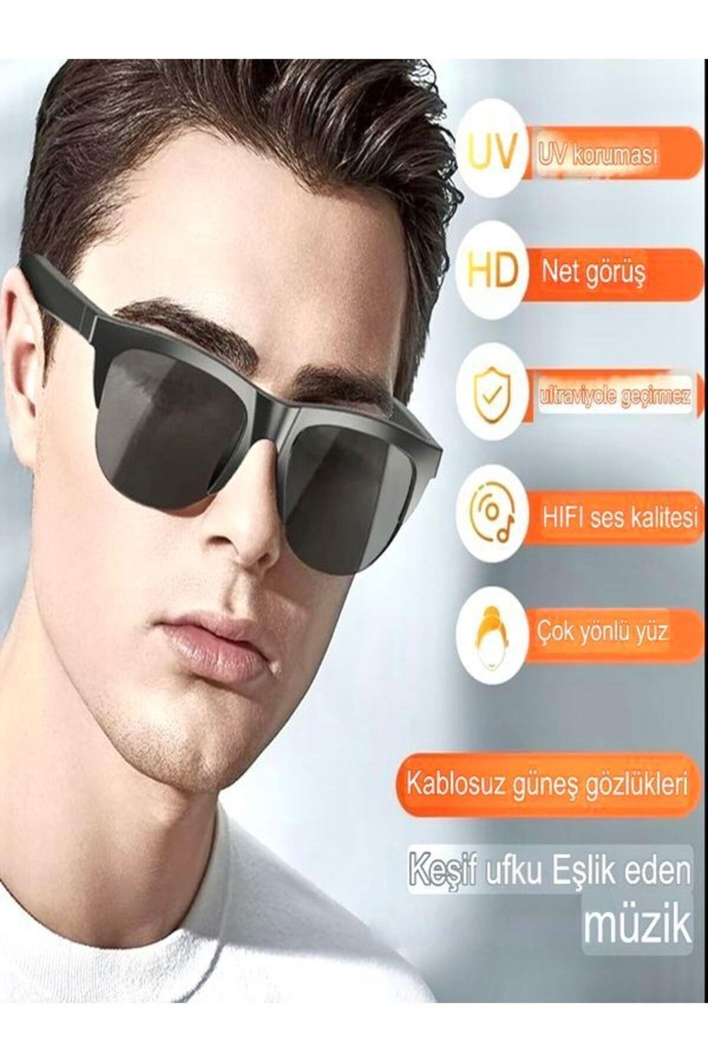 Unisex Bluetooth 5.3 HIFI Çift Hoparlörlü Akıllı UV HD Güneş Gözlüğü - Dokunmatik Kontrol
