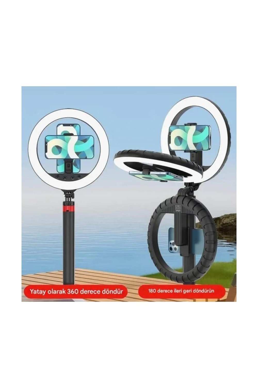 Uzaktan Kumandalı Halka Işık Selfie Ring Light 4 Ayaklı Uzatılabilir Telefon Tutuculu