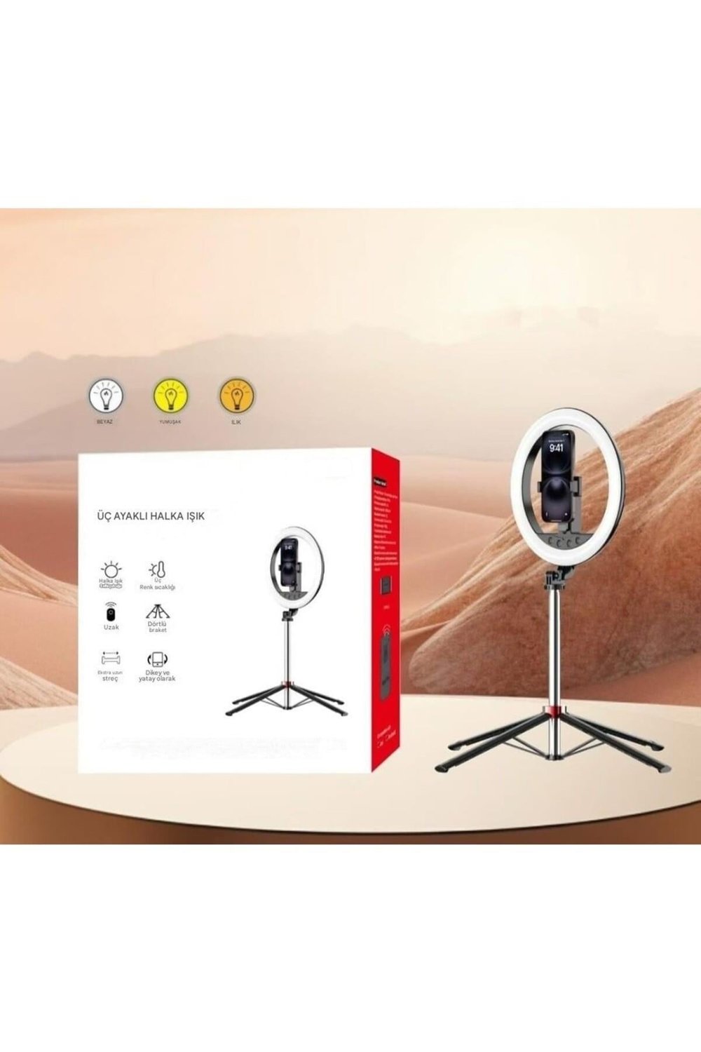 Uzaktan Kumandalı Halka Işık Selfie Ring Light 4 Ayaklı Uzatılabilir Telefon Tutuculu