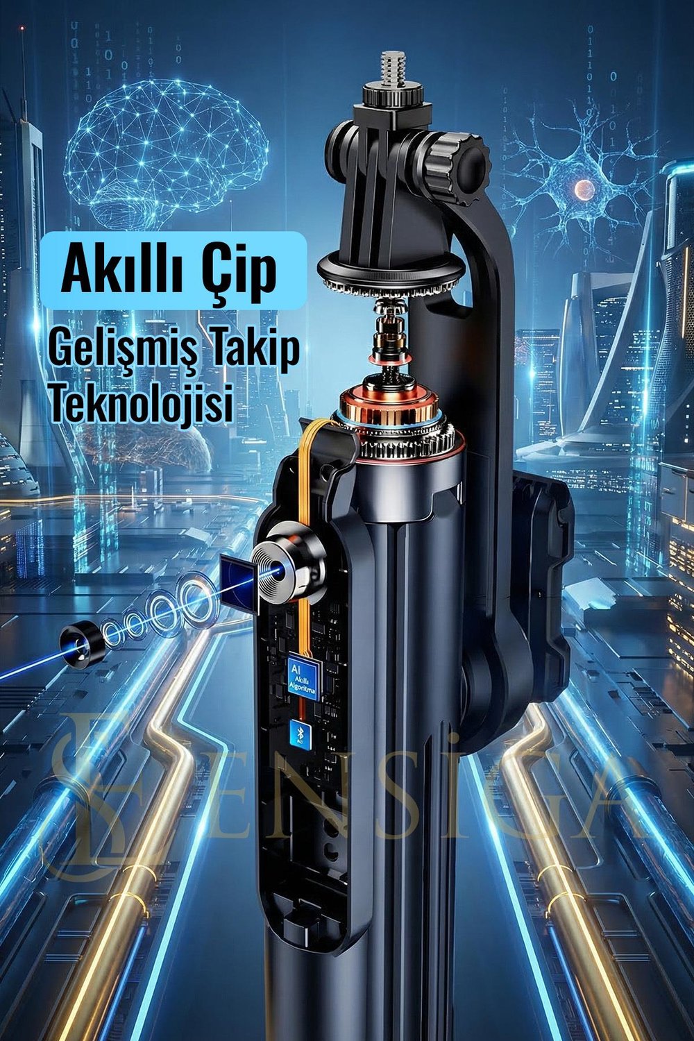 Yapay Zeka Yüz Takipli Sarsıntı Önleyici Telefon Tutucu Uzatılabilir Selfie Çubuğu Tripod