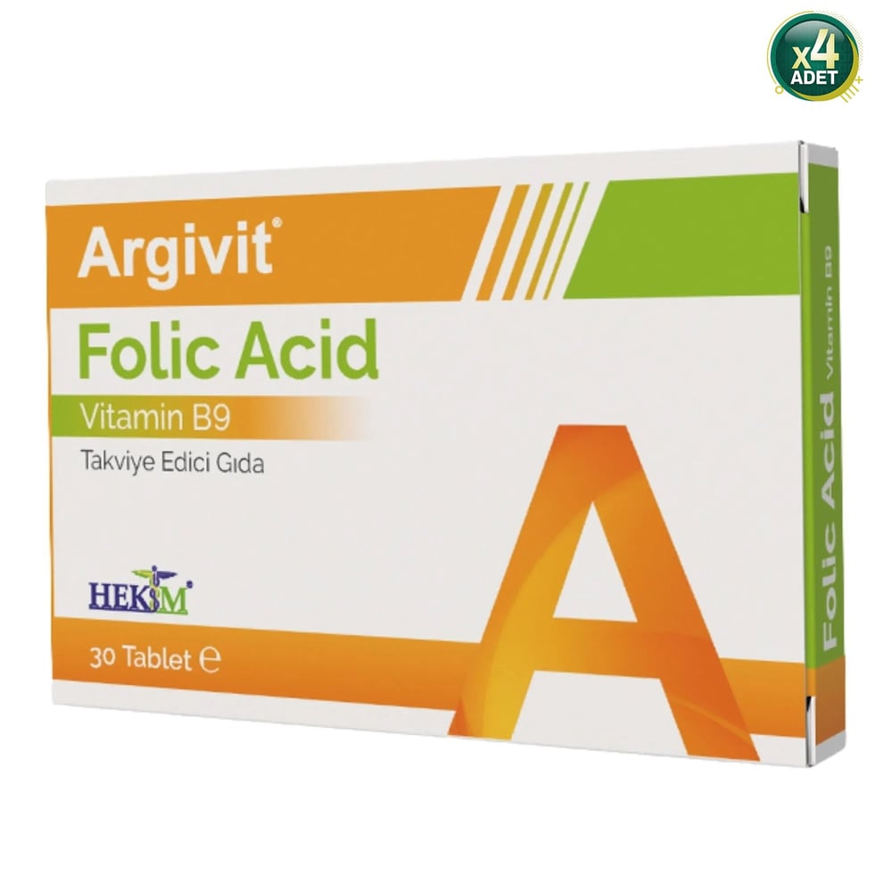 Argivit Folik Asit Vitamin B9 Içeren Takviye Edici Gıda 30 Tablet 4'lü Paket