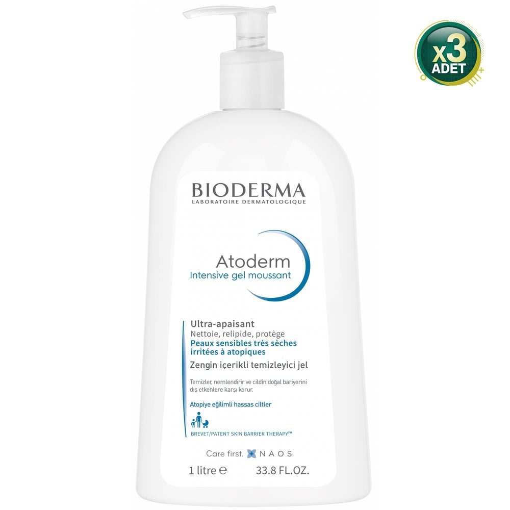 Bioderma Atoderm Intensive Foaming Gel 1000 ml Kuru ve Atopik Ciltler için Temizleyici Jel 3 Adet