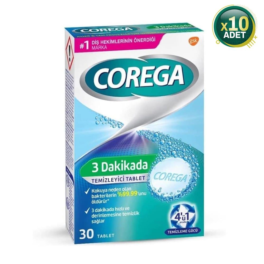 Corega 3 Dakikada Temizleyici 30 Tablet 10'lu Paket