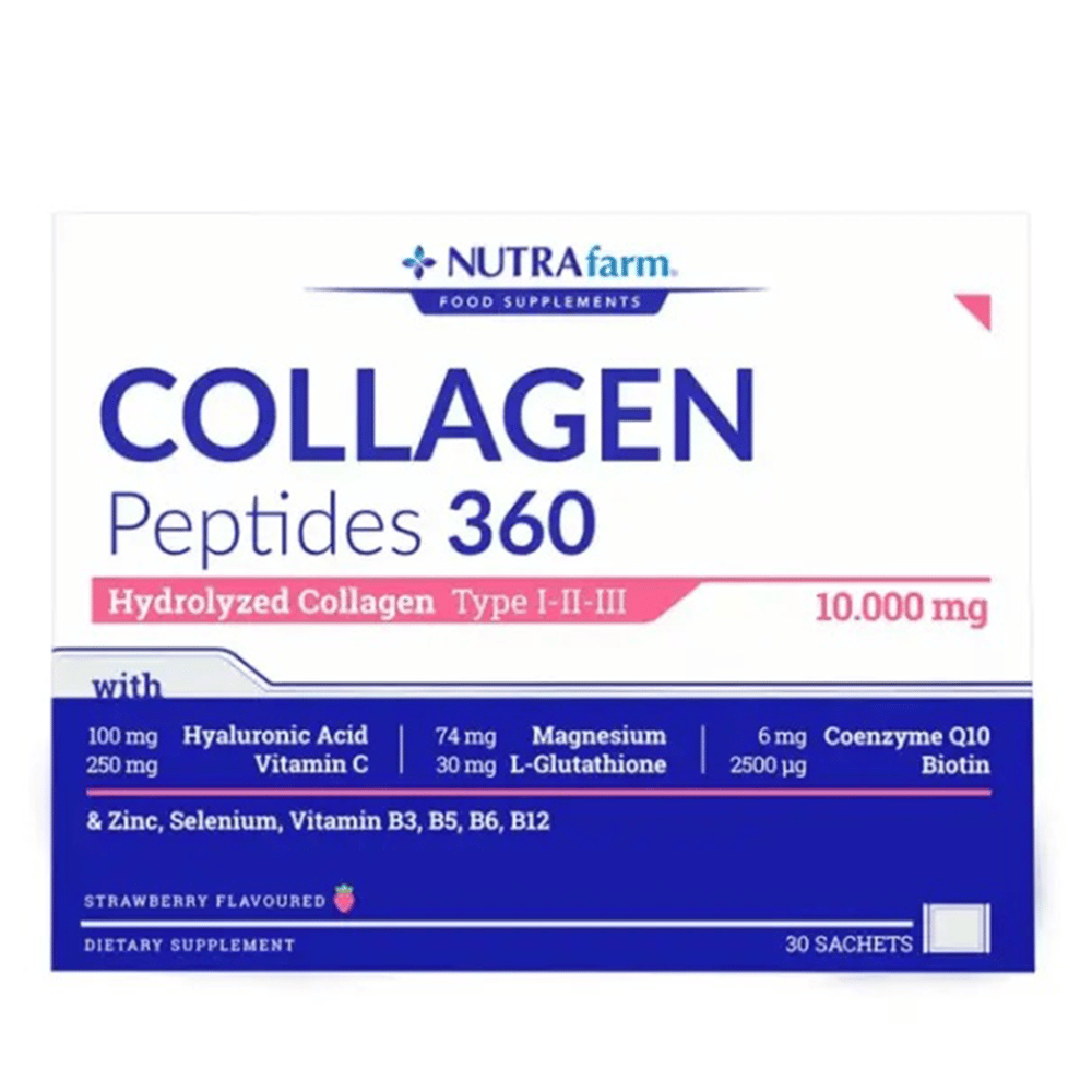 Dermoskin NutraFarm Collagen Peptides 360 Tip 1-2-3 Çilek Aromalı 30 Saşe