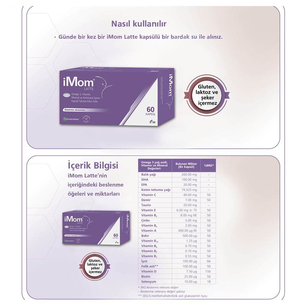 iMom Latte Omega 3 Takviye Edici Gıda 60 Kapsül 2 Adet