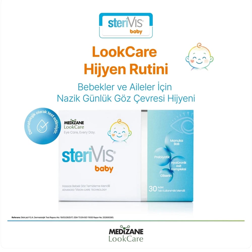 Medizane Lookcare Sterivıs Baby Hassas Göz Temizleme Mendili 30LU
