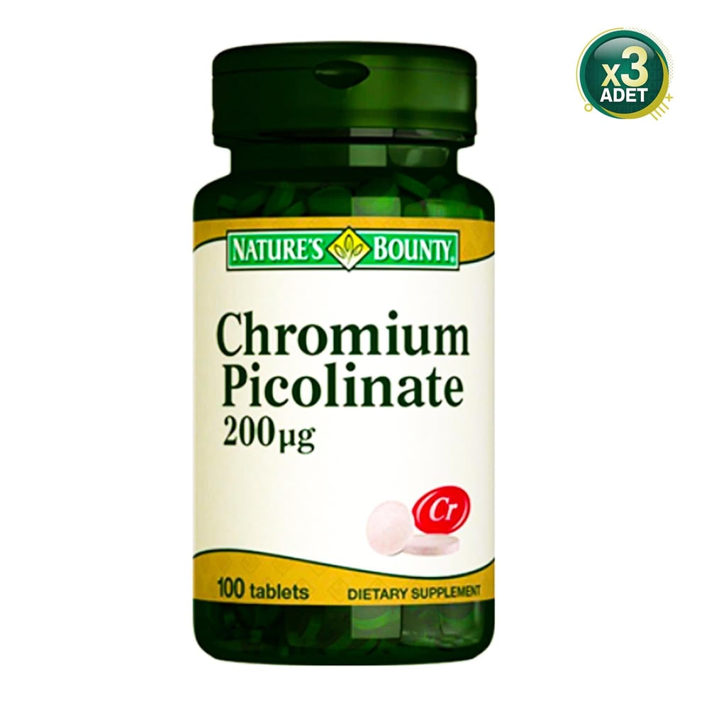 Natures Bounty Chromium Picolinate 200 mcg Takviye Edici Gıda 100 Tablet 3 Adet