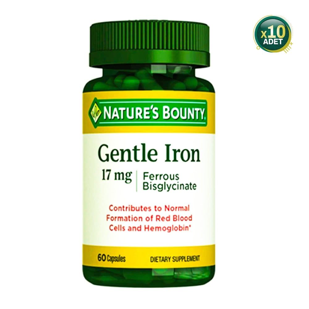 Nature's Bounty Gentle Iron 17 mg 60 Kapsül 10 Adet