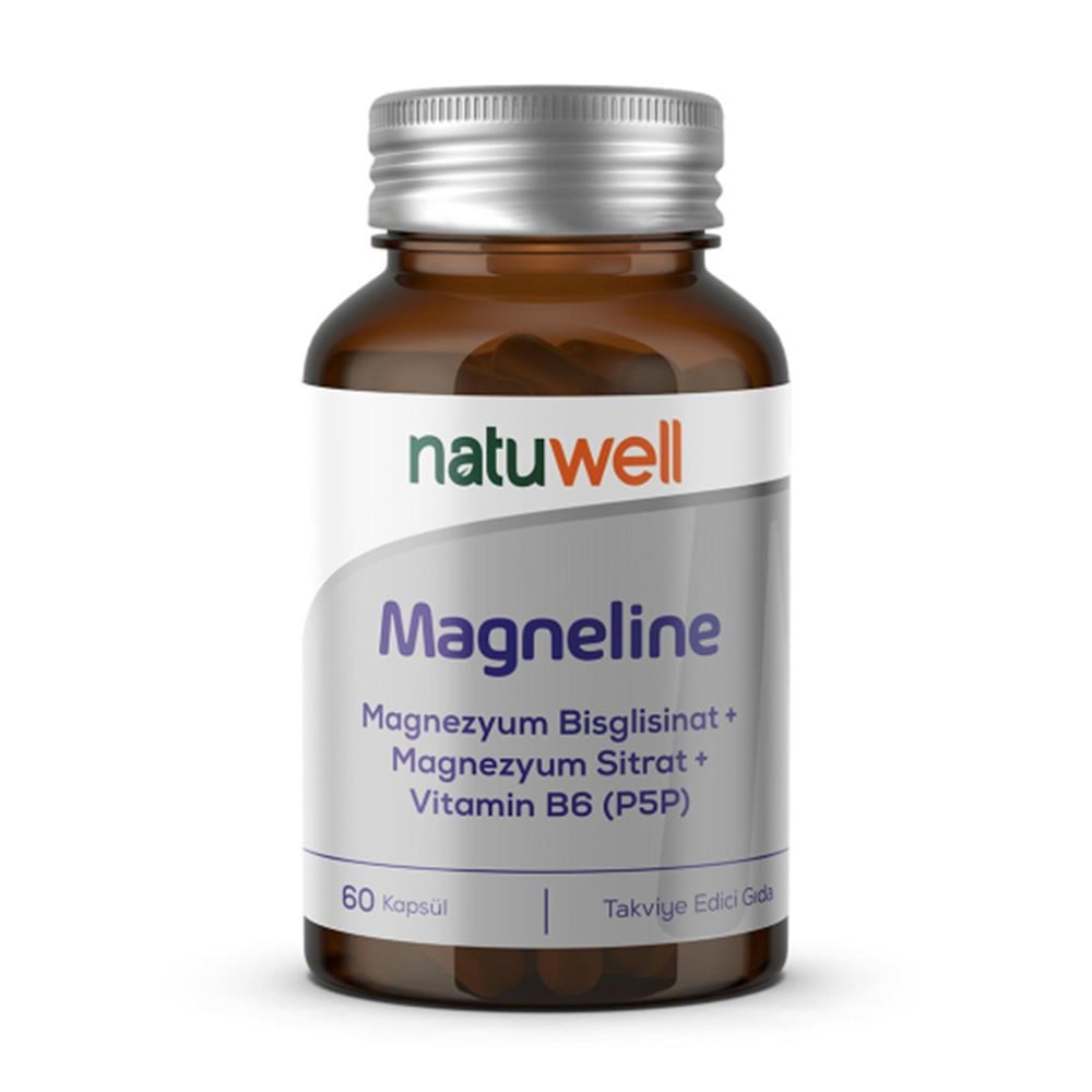 Natuwell Magneline Magnezyum Bisglisinat + Magnezyum Sitrat + Vitamin B6 60 Kapsül
