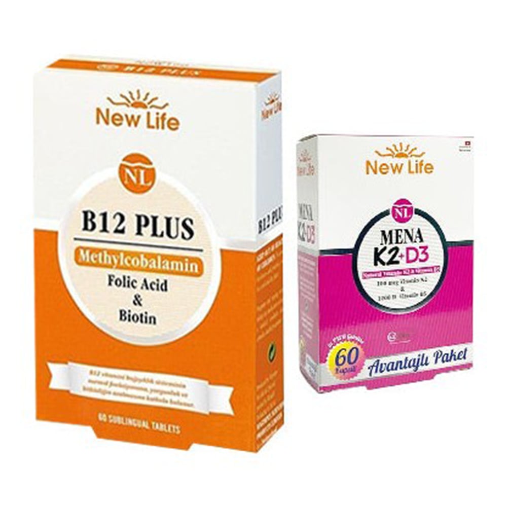 New Life B12 Plus 60 Tablet & Mena K2 + D3 60 Kapsül