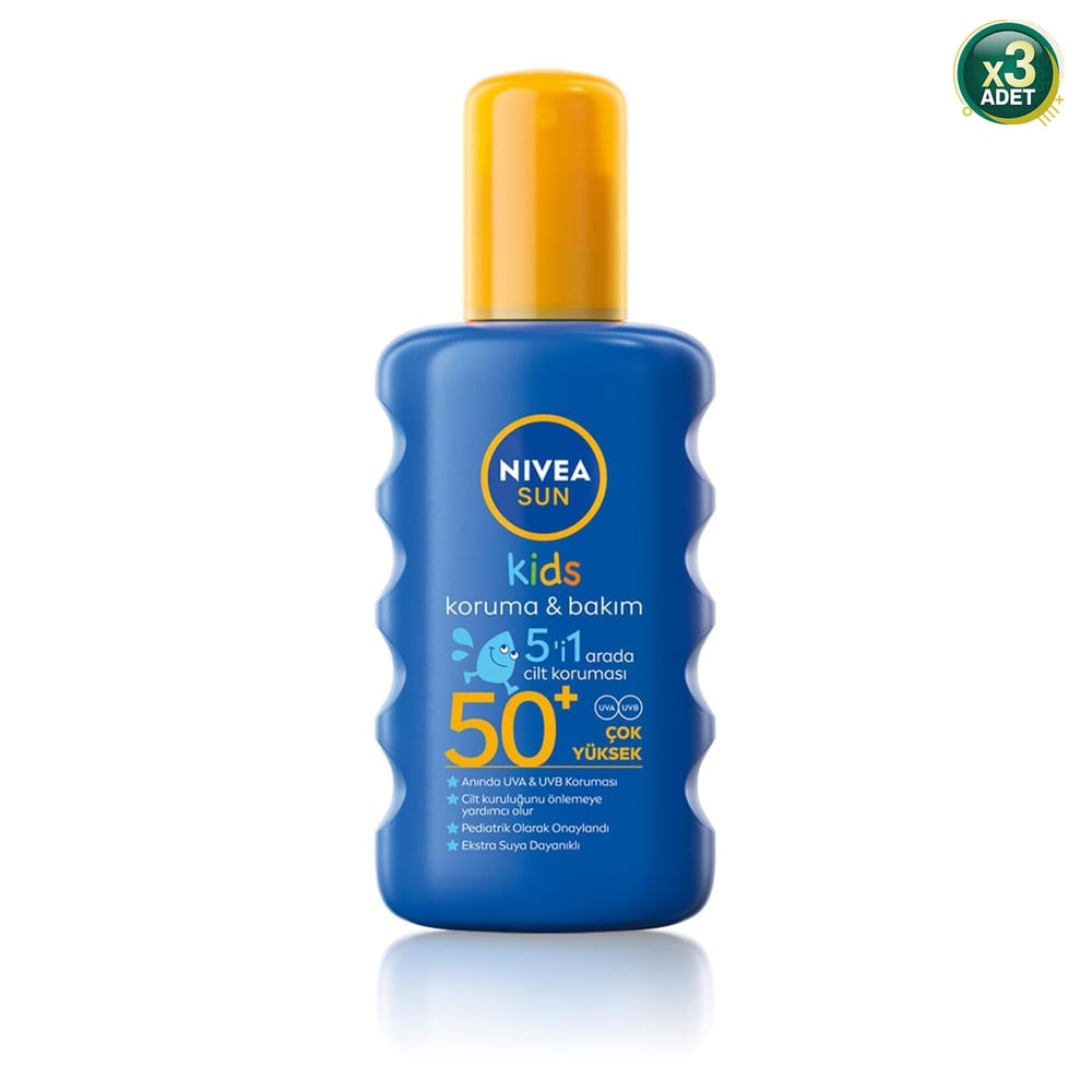 NIVEA SUN Kids Caring Çocuk Güneş Spreyi SPF 50+, 200ml, 3 Adet