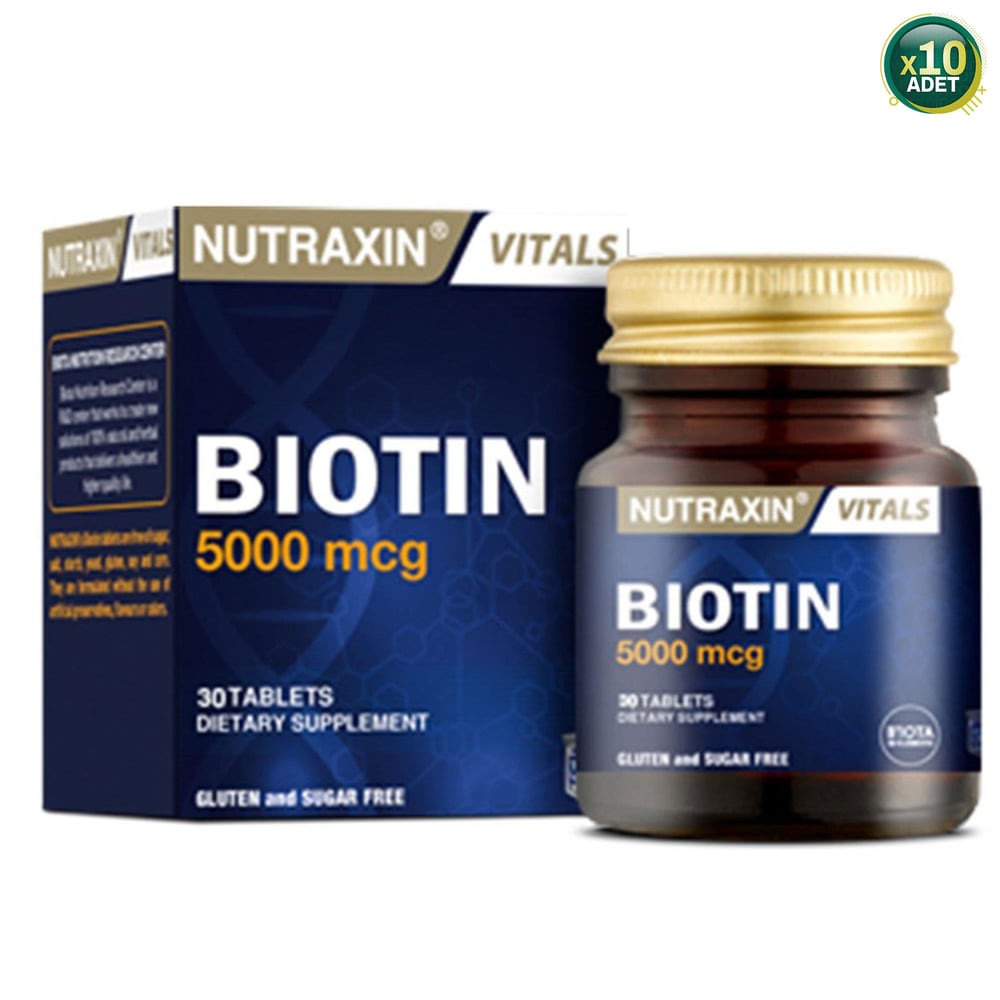 Nutraxin Biotin 5000 mcg Takviye Edici Gıda 30 Tablet 10 Adet