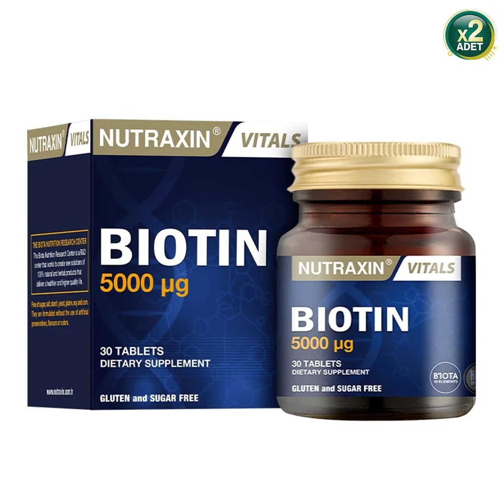 Nutraxin Biotin 5000 mcg Takviye Edici Gıda 30 Tablet 2 Adet