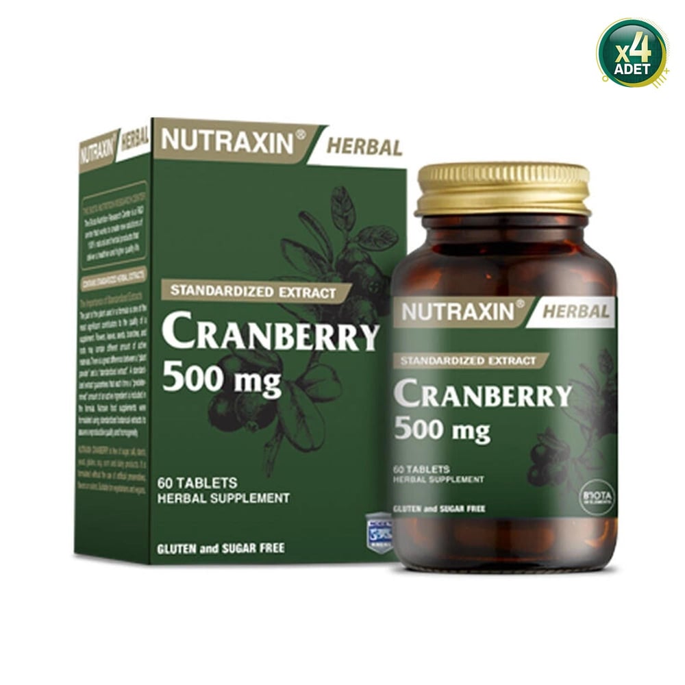 Nutraxin Cranberry 500 mg Takviye Edici Gıda 60 Tablet 4 Adet