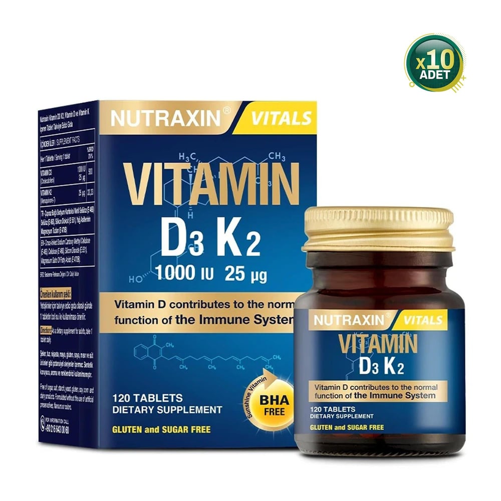 Nutraxin D3K2 Vitamin 1000 IU 120 Tablet 10 Adet