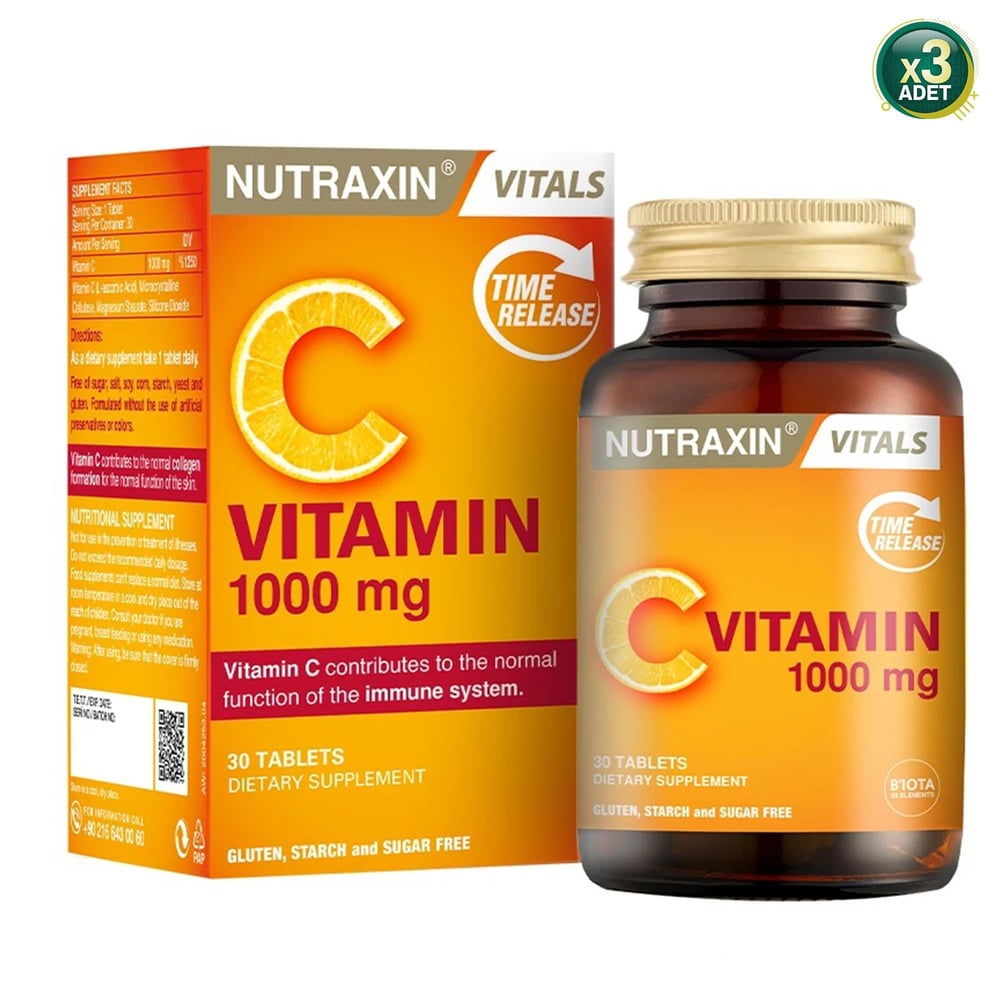 Nutraxin Vitamin C 1000 mg Takviye Edici Gıda 30 Tablet 3 Adet