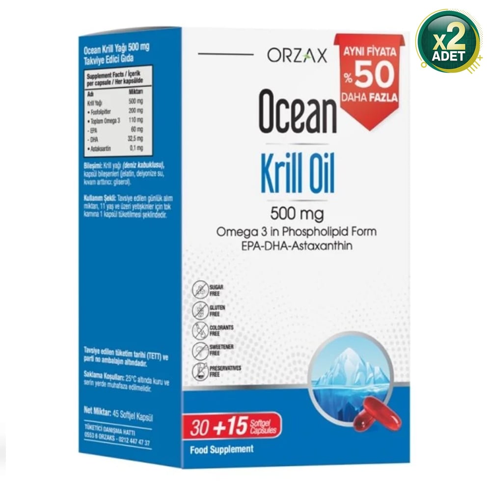 Ocean Krill Oil 500 mg 30 Kapsül 3'lü