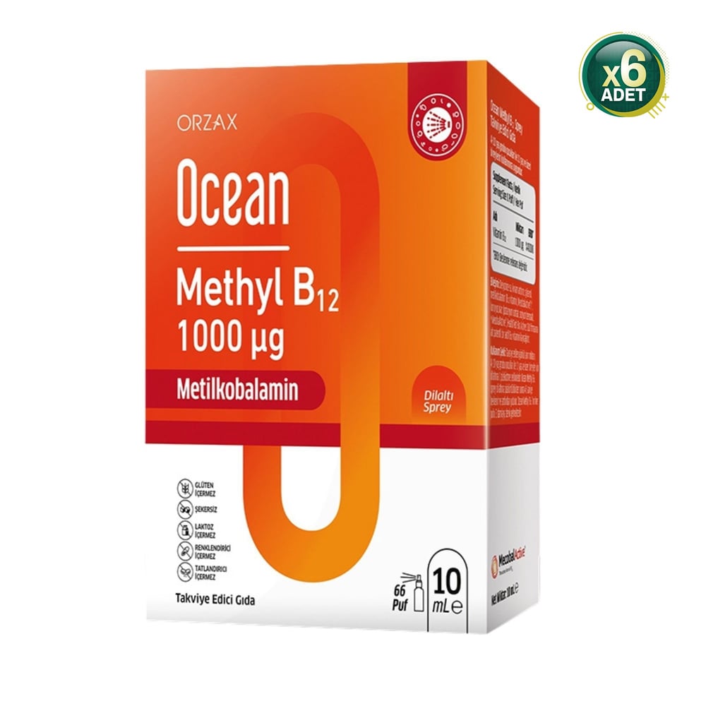 Ocean Methyl Cobalamin B12 Sprey, 1000 mg, 10 ml, 6'lı Paket