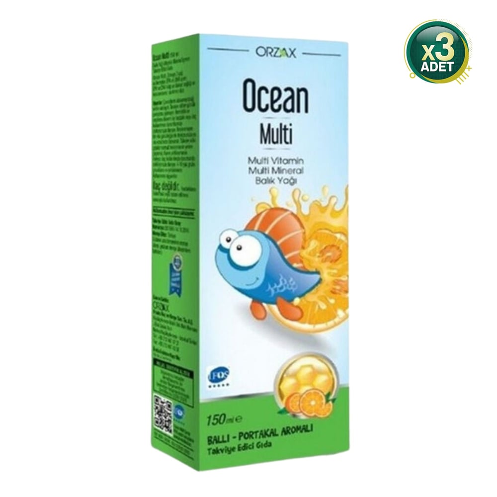 Ocean Multi Omega 3 Ballı Portakal Aromalı Balık Yağı 150 ml Şurup 3 Adet