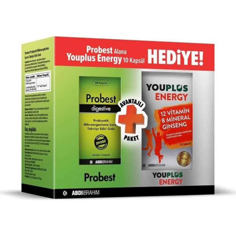 Probest Digestive Probiyotik 20 Kapsül Alana + Youplus Energy 10 Tablet Hediye