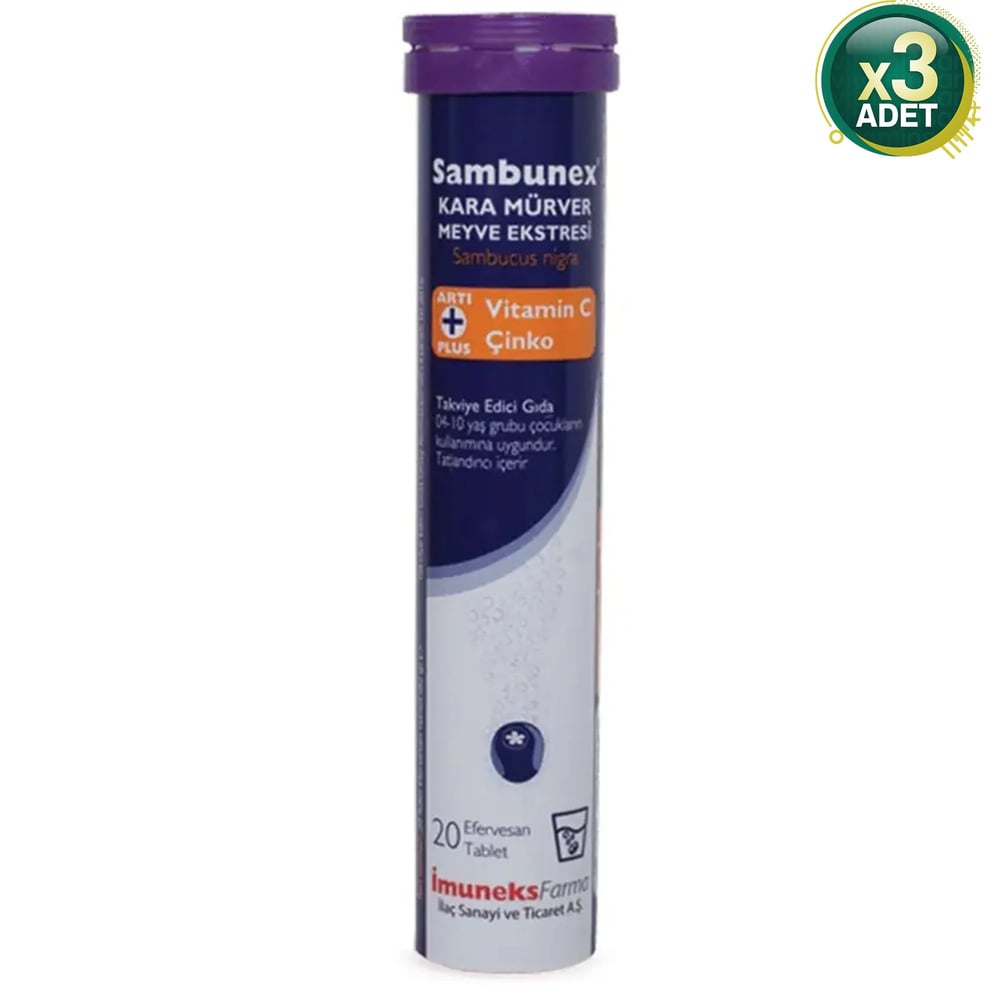 Sambunex Kara Mürver Vitamin C + Çinko 20 Efervesan Tablet 3 Adet