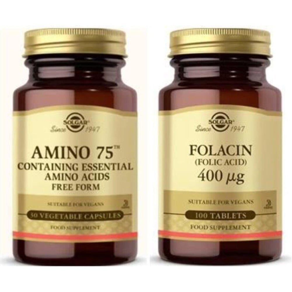 Solgar Amino 75 (Essential Amino) 30 Kapsül+ Folic Acid 400 Mcg 100 Tablet - Aromasız
