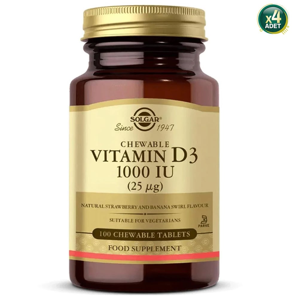 Solgar Chewable Vitamin D3 1000 IU 100 Tablet (Çiğnenebilir) 4 Adet