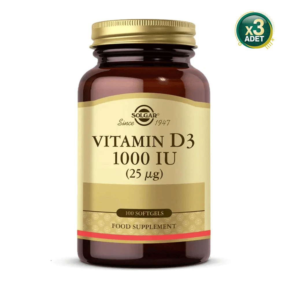 Solgar Vitamin D3 1000 IU (25 µg) 100 Yumuşak Jelatin Kapsül 3 Adet