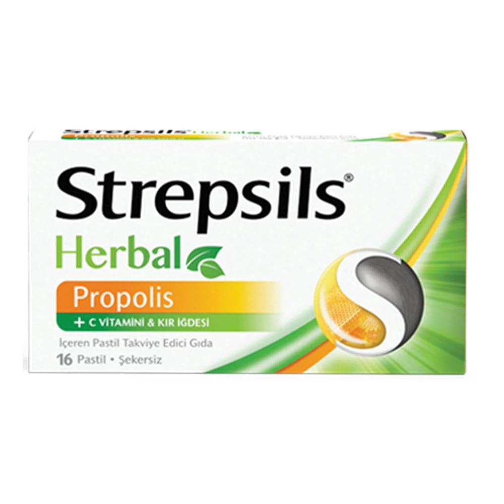 Strepsils Herbal Propolis + C Vitamini İçeren Takviye Edici Gıda 16 Pastil