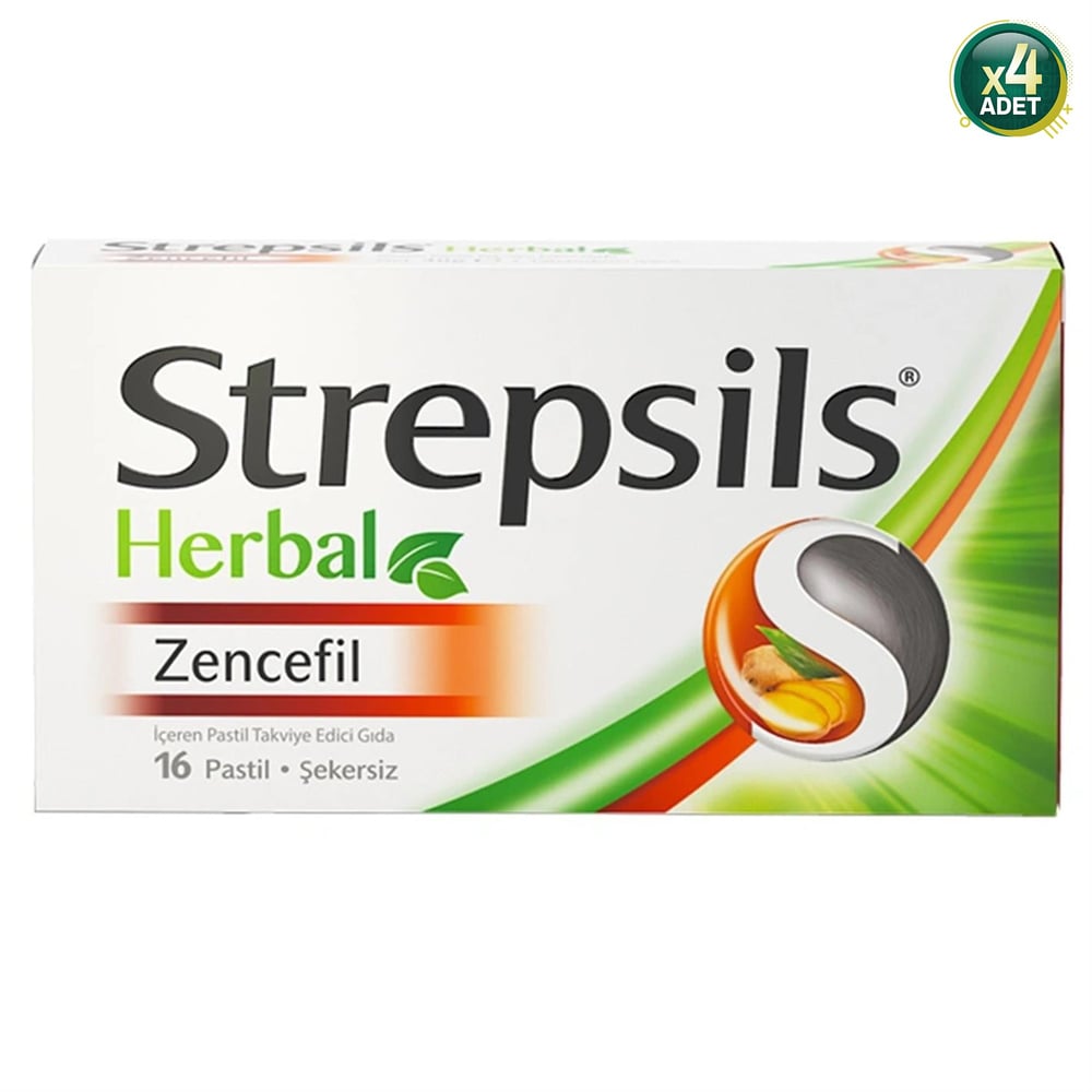 Strepsils Herbal Zencefil Aromalı 16'lı Pastil 4 Adet
