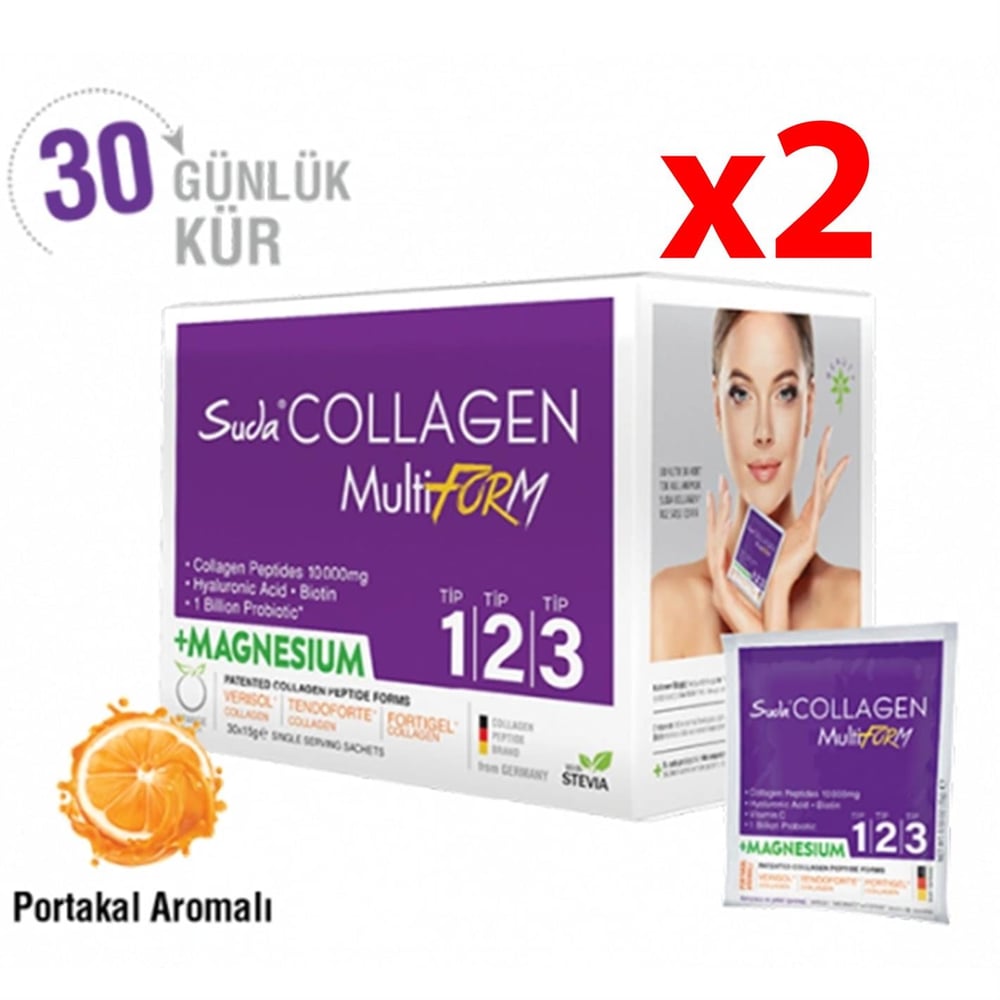 Suda Collagen Multiform+ Magnesium 30 x 15 gr - Portakal Aromalı 2 Adet
