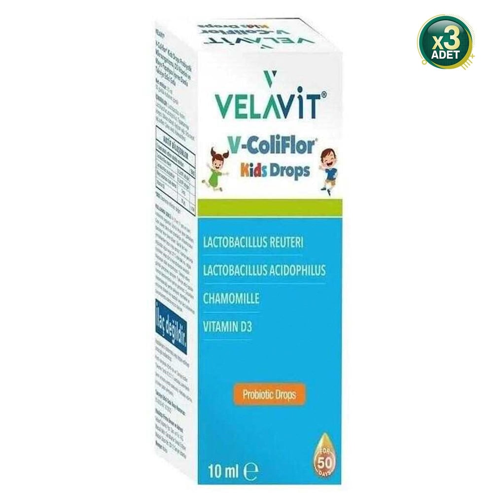 Velavit V- Coliflor Kids Drops - Çocuk Probiyotik Damla - 10 ml - 3 Adet (30 Ml)