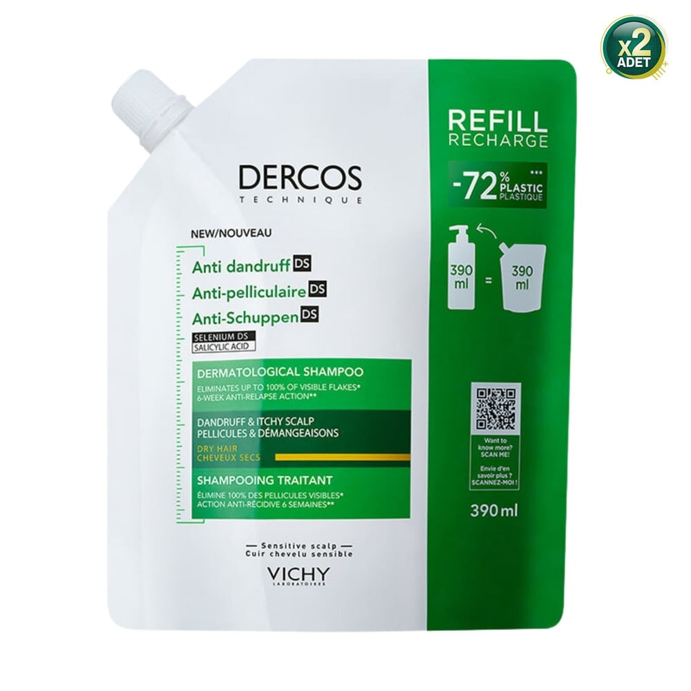 Vichy Dercos Kuru Saçlar için Refill 390 ml Kepek Şampuanı 2 Adet