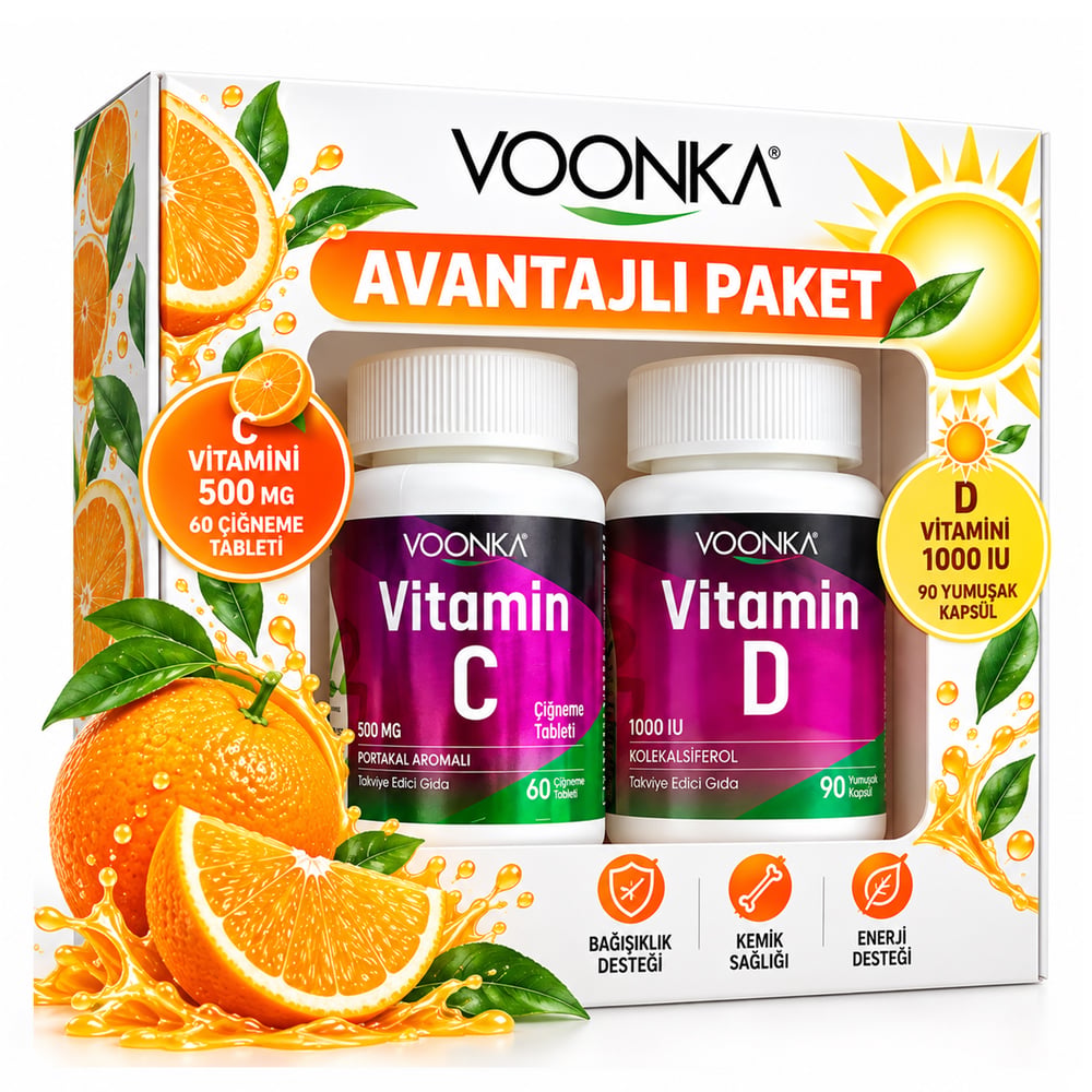 Voonka C Vitamini 60 Çiğneme Tableti ve Vitamin D 90 Kapsül