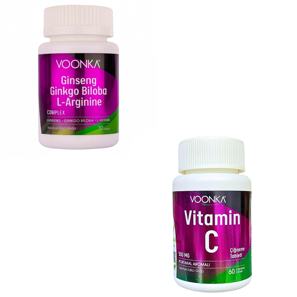 Voonka Ginseng Ginkgo Biloba L Arginine + Voonka Vitamin C Çiğneme Tableti  